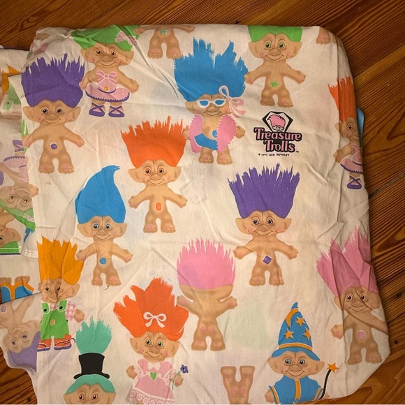 Vintage Treasure Trolls Twin Size Flat Sheet 90’s 1992 Ace Novelty - Picture 4 of 7